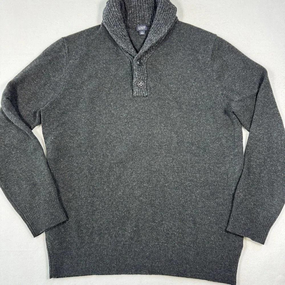 J‎ Crew Shawl Collar Sweater Mens Large Wool Blend Gray Grandpa Preppy Classic
